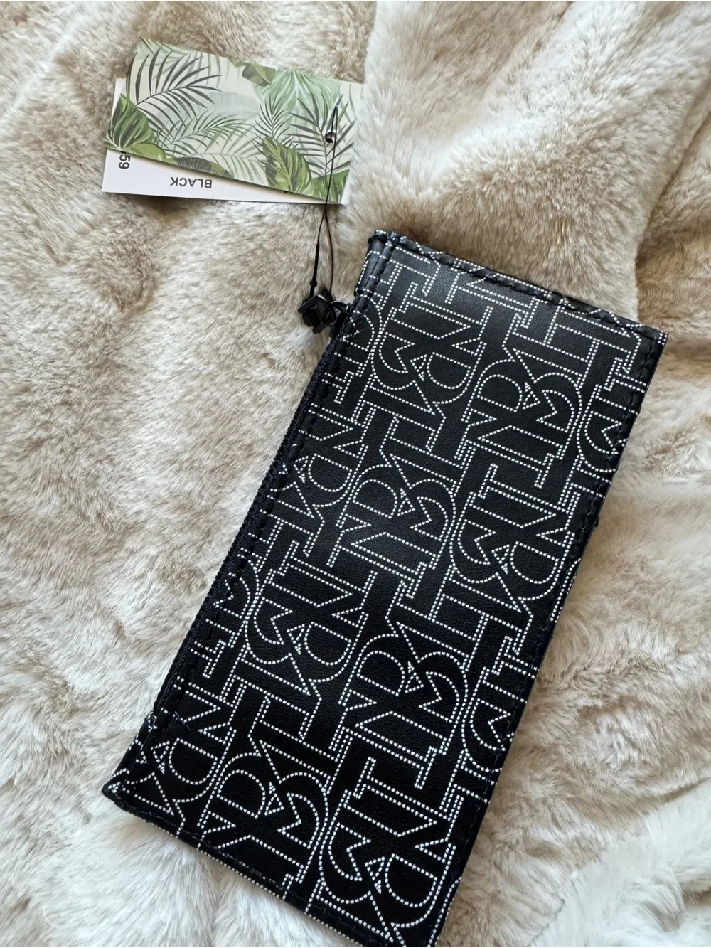 Badgley Mischka Black Logo Print Vegan Leather Card Holder with Tab